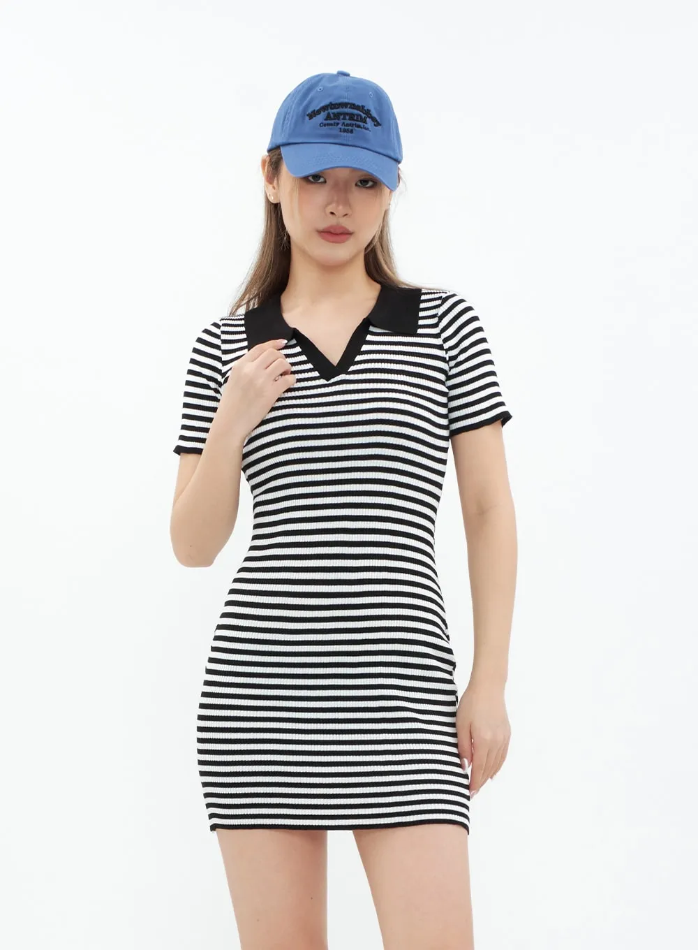 Striped Collared Mini Onepiece Dress CM29