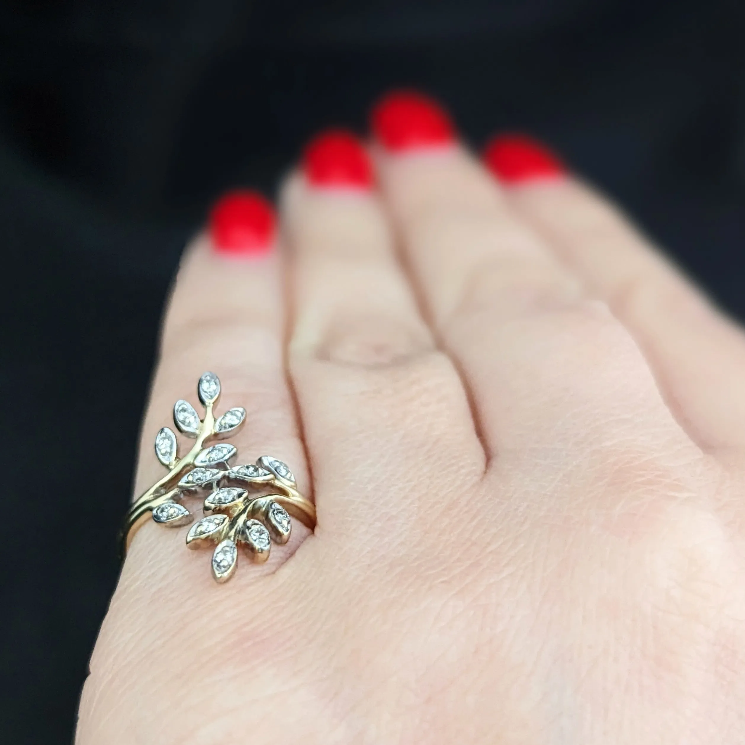 The Newton - Vintage Diamond 14k Gold Cocktail Branch Motif Ring