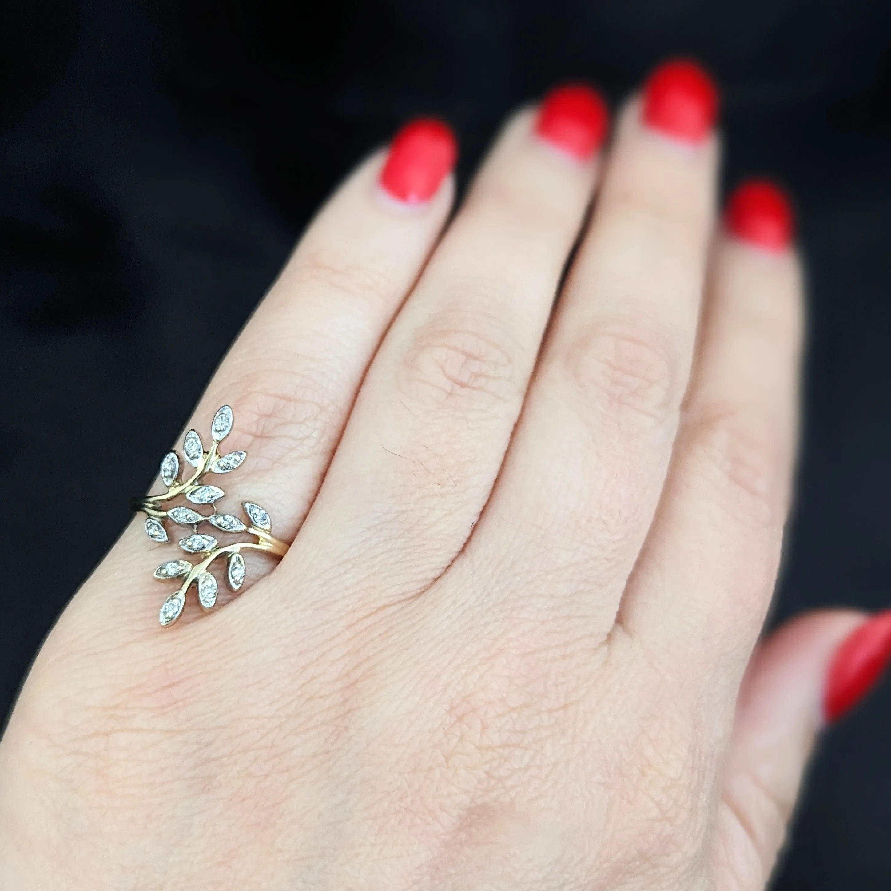 The Newton - Vintage Diamond 14k Gold Cocktail Branch Motif Ring