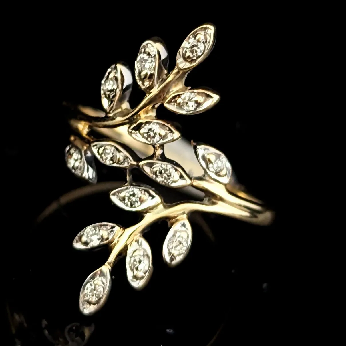 The Newton - Vintage Diamond 14k Gold Cocktail Branch Motif Ring