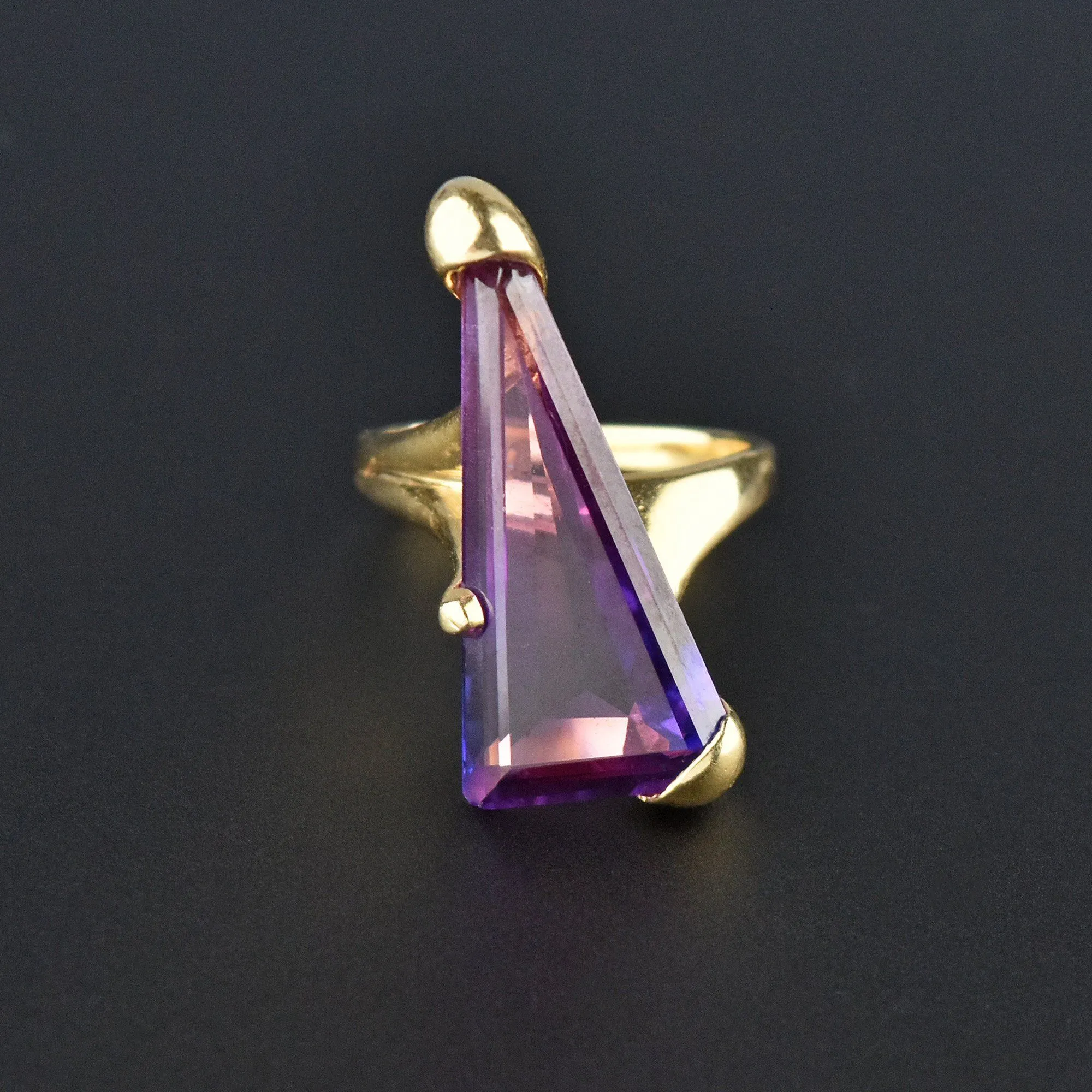 Unique 14K Gold Specialty Cut Purple Sapphire Ring