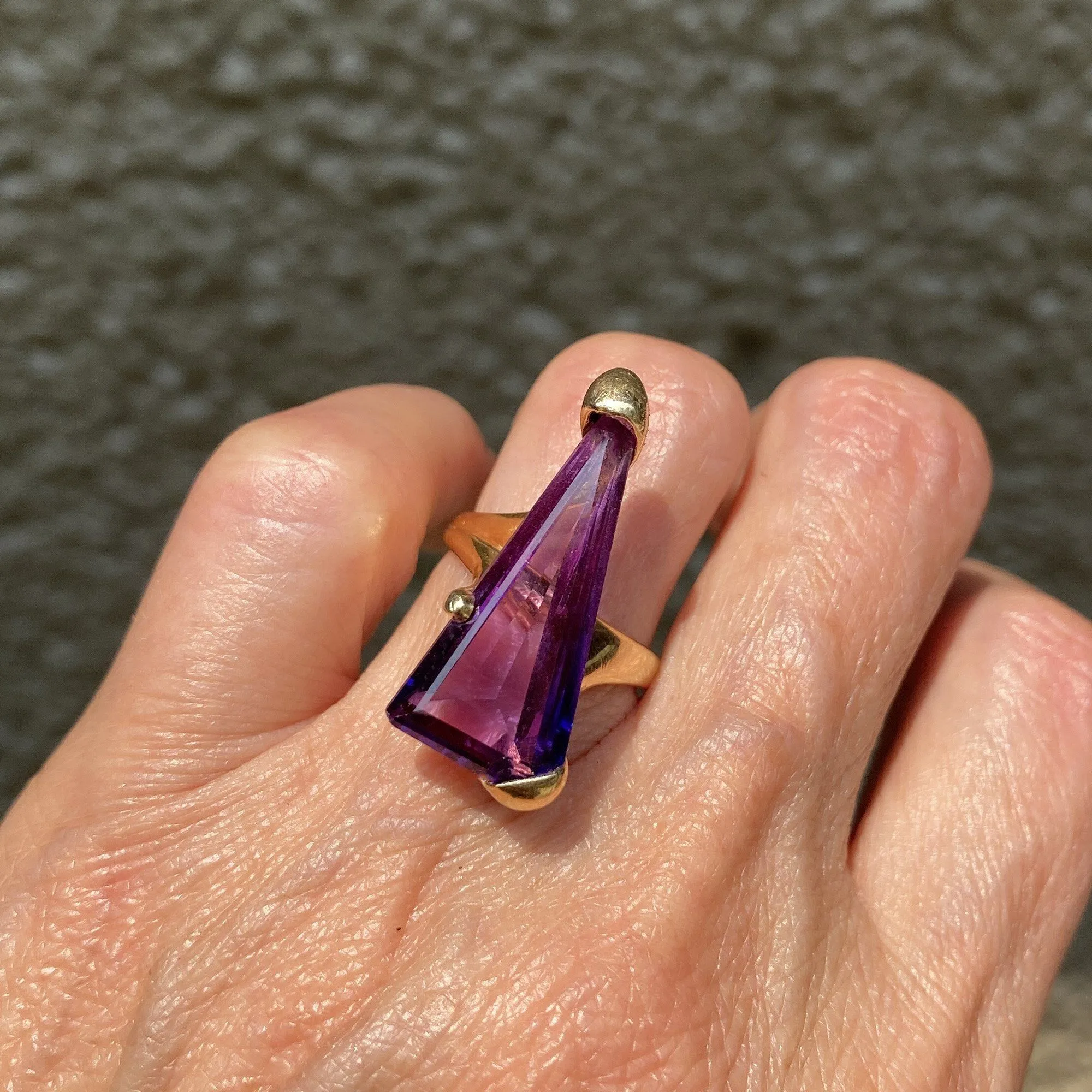 Unique 14K Gold Specialty Cut Purple Sapphire Ring