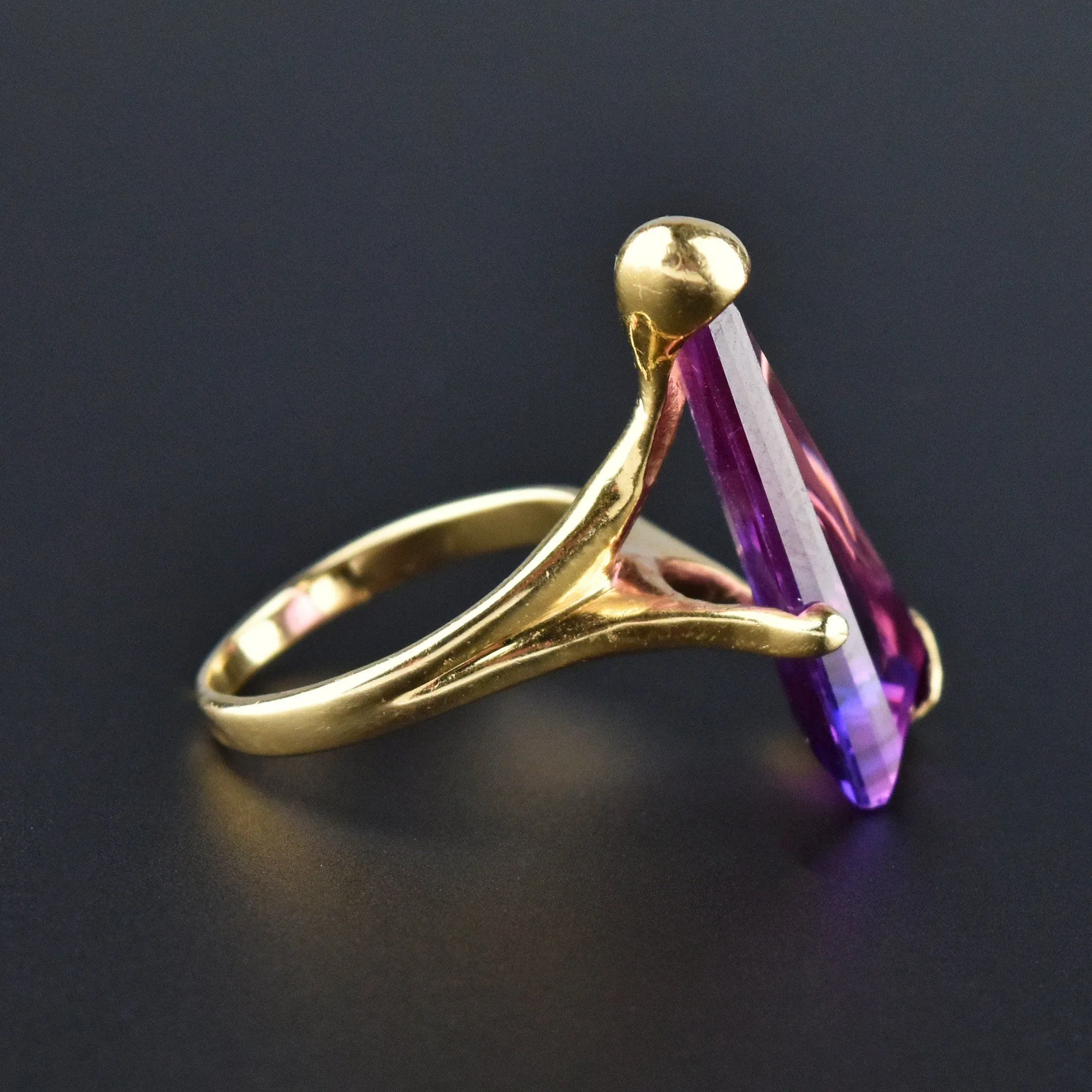 Unique 14K Gold Specialty Cut Purple Sapphire Ring