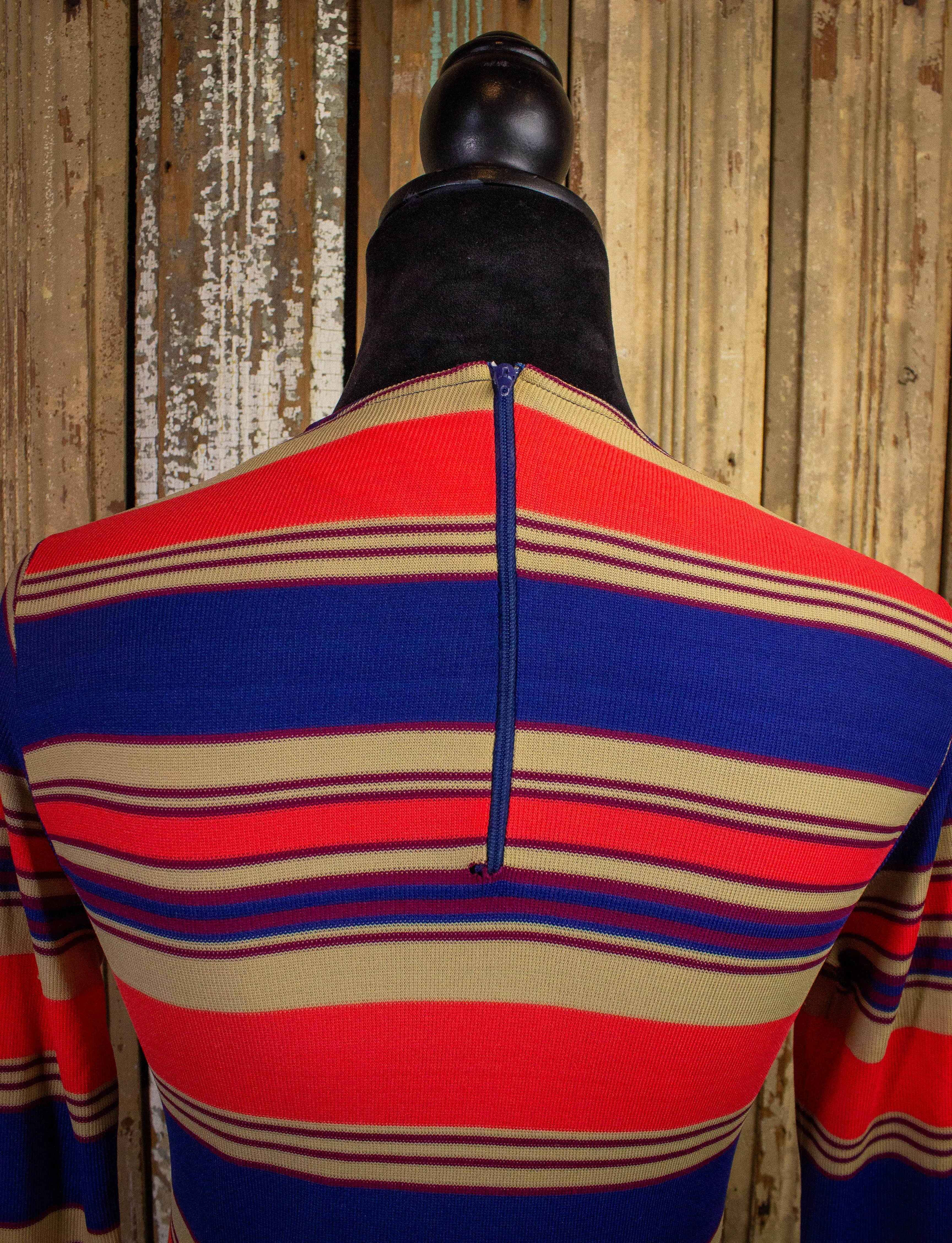 Vintage Striped Women's Long Sleeve Shirt 70s Blue/Tan/Orange Small