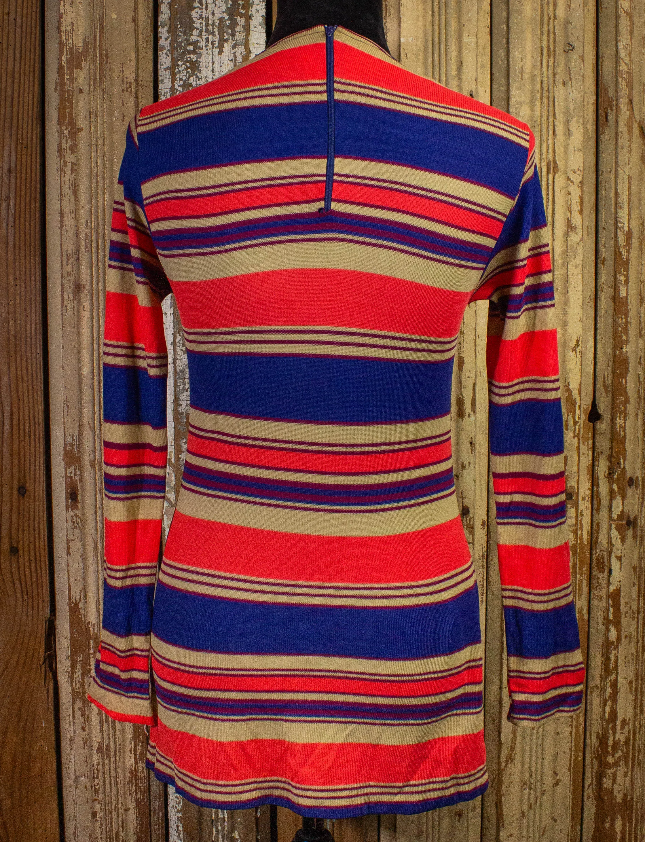 Vintage Striped Women's Long Sleeve Shirt 70s Blue/Tan/Orange Small