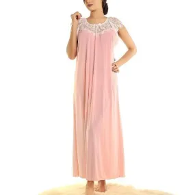 Women Soft Long Nighty Ladies Plus Size Nighty Lace Neckline And Drop Shoulders Long Nighty